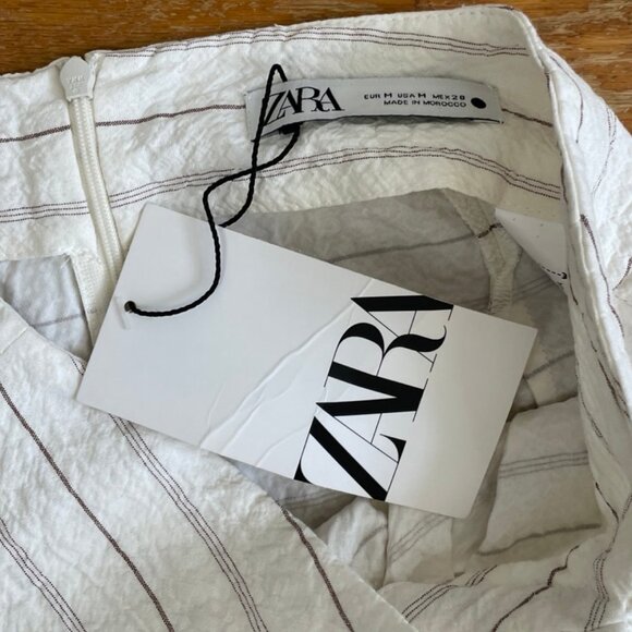 NWT Zara Striped Skirt Brown & White Button Detail Size Medium Waist 28 inches - Picture 3 of 4